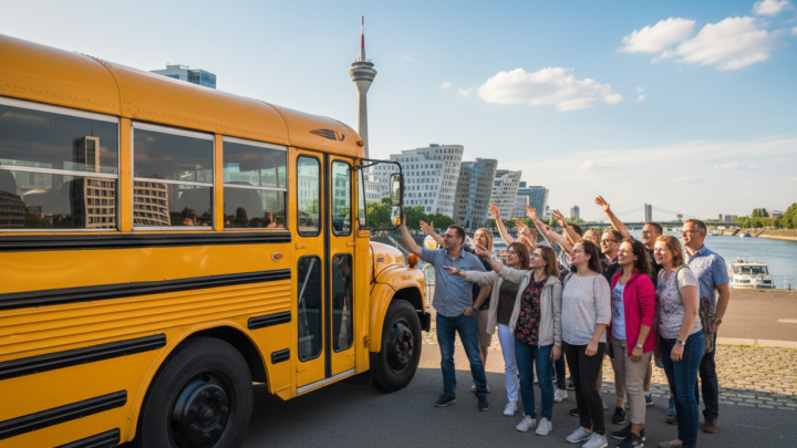 US Schulbus in Düsseldorf für Sightseeing Tour